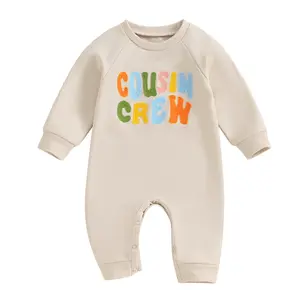 Toddler Newborn Baby Girl Boy Bubble Romper Sweatshirt Rompers Colorful Cousin Crew Embroidery Long Sleeve Jumpsuit Little Bother Infant Fall WinterClothes