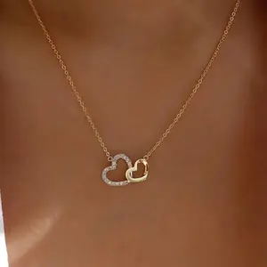 Gold Double Heart Necklace with Chain