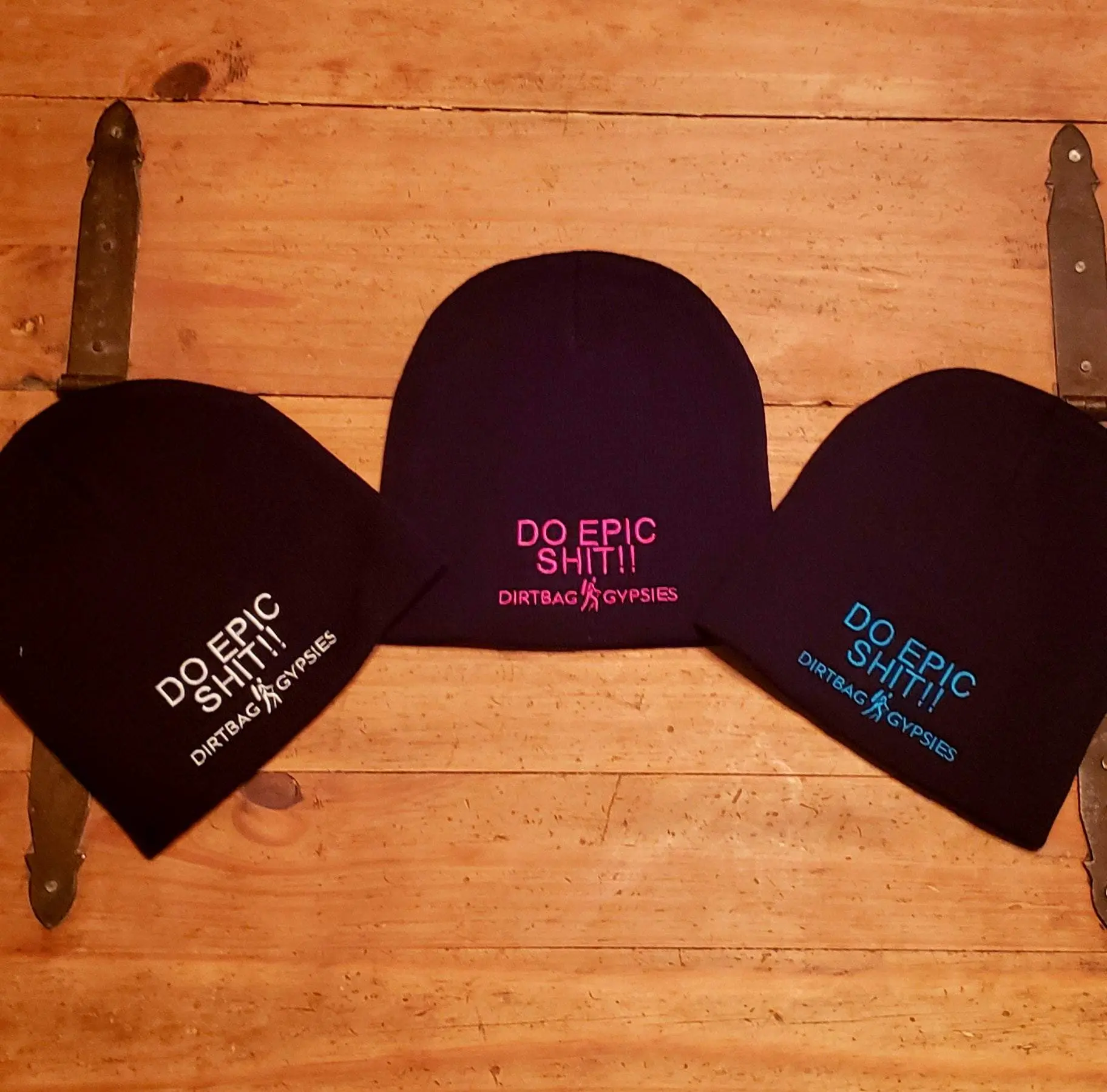 DO EPIC SHIT Black Beanie with White, Aqua Blue, and Neon Pink 8" Knit