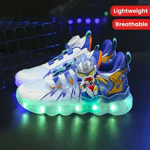 [shipping from US][shipping from US]GUANGLAN Boys Trendy Cool Cartoon Sneakers With Rotating Button & Recharging LED Light, Shock-absorbing Breathable Lightweight Running Shoes For All Seasons