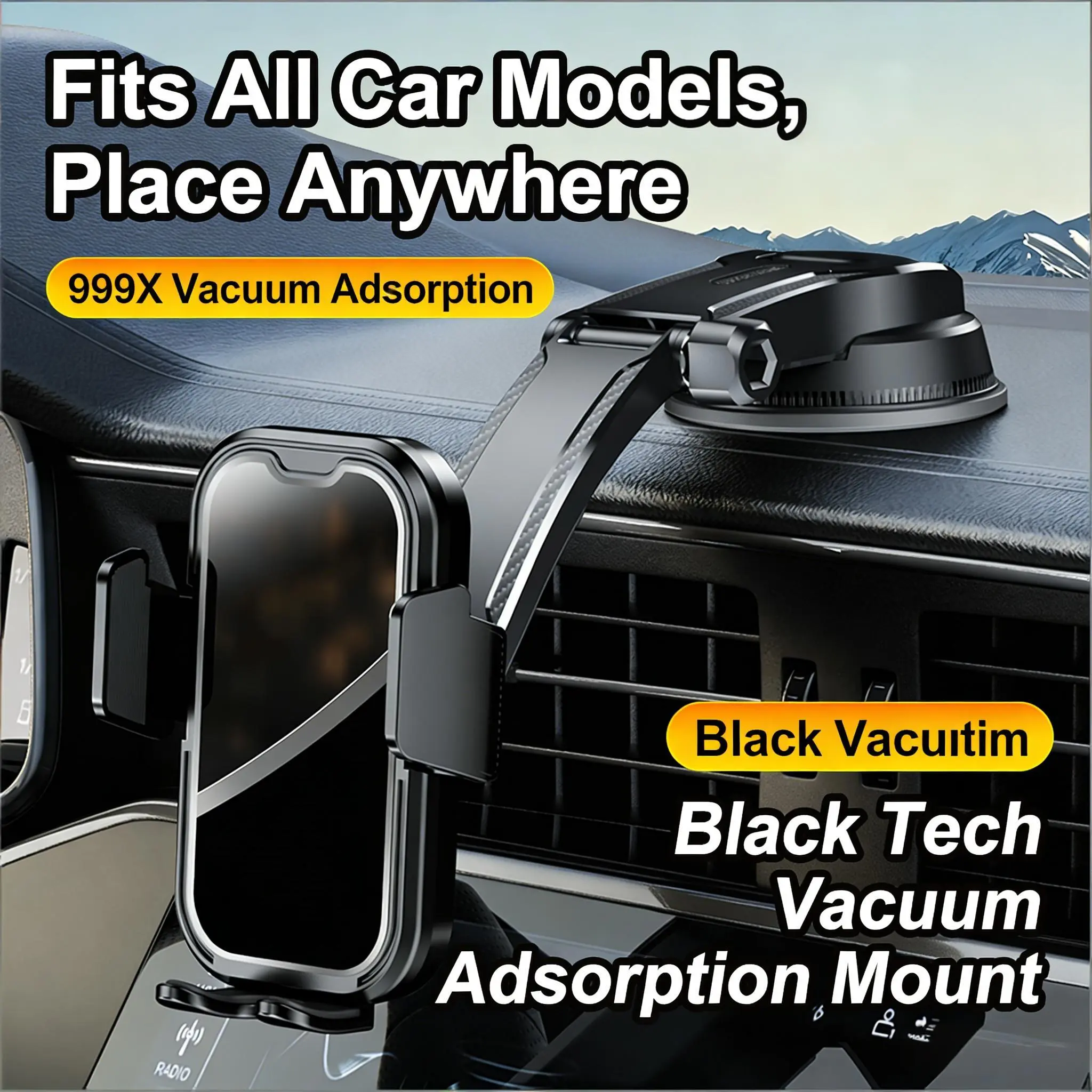 Phone Holders with Suction Cup Base and Telescopic Arm,Dashboard Windshield Vent Cell Phone Stand Car Mount, Universal Automobile Cradle Fit for iPhone Android and All Smartphones,Black