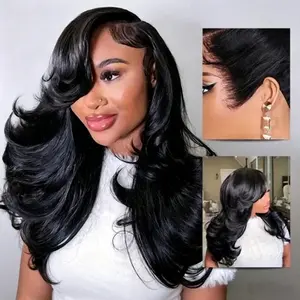【Rich Chestnut Brown Color】18“ Limited Stock:Trendy Butterfly Cut Face- Framing Peacock Curls Pull Go 13x6 Full Glueless Lace Front Wig Pre-Styled Heavy Layers Cut Body Wave Natural hairline Human Hair 250% Density Wave Wig