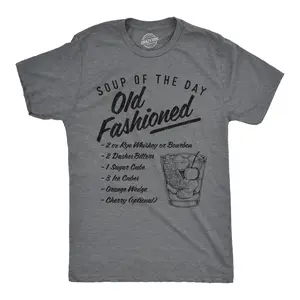 Mens Soup of The Day Old Fashioned T Shirt Funny Cocktail Mixed Drink Recipe Graphic Tee Mens Funny T Shirts Cool Vintage Fashion T-Shirt Gift Classic Menswear Liquor Apparel for Men Funny Drinking Short Sleeve Dark Grey