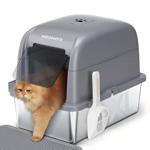 Meowant LB02 Stainless Steel Litter Box Enclosure - Extra-Large 3-in-1 Detachable Enclosed Design, 81L Capacity, Odorless, Non-Stick, Scratch-Resistant, Rust-Free Cat Tray for Pet Lovers, Enclosed Litter Box