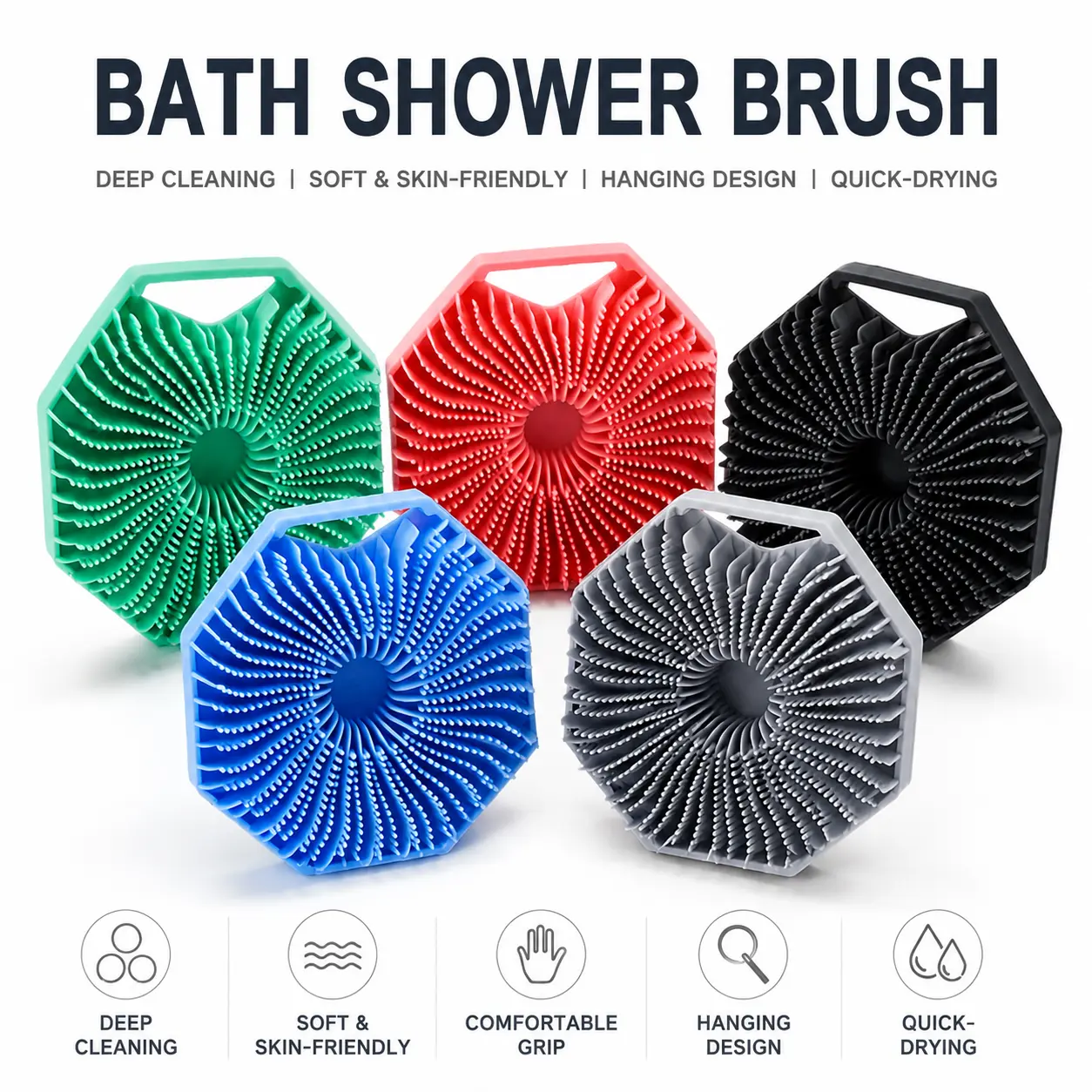 Silicone Shower Brush for Body Scrubbing, Soft Bath Scrubber with Hand Strap, Deep Clean Exfoliating Brush for Shower