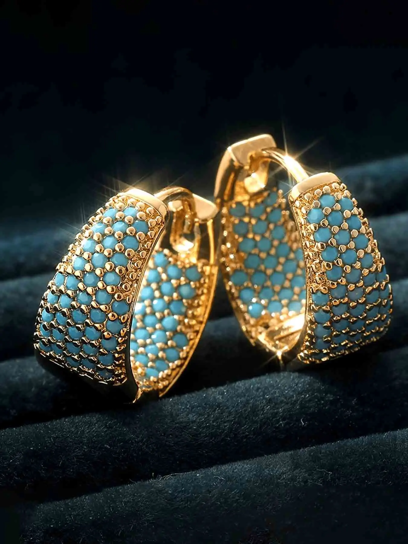 Elegant Blue Turquoise Drop Hoop Circle Shape Earrings, Simple Chic Boho Bohemian Vibe Aesthetic Women's Jewelry, Perfect for Party Wear and Daily Wear, Versatile Fashion Accessories