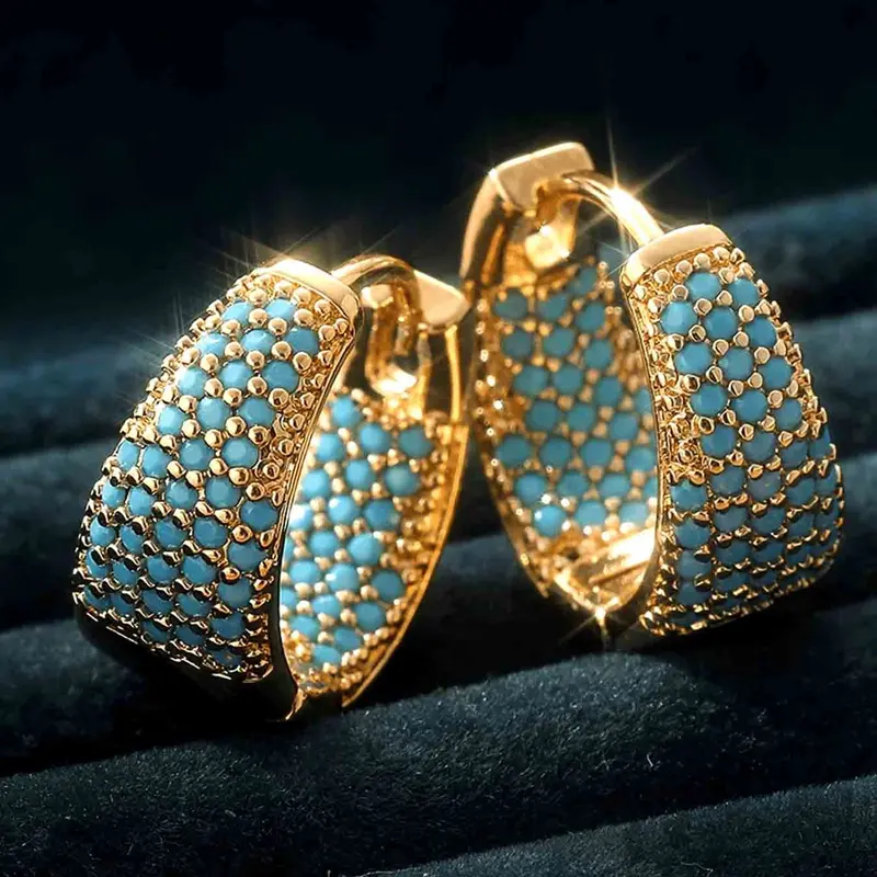 Elegant Blue Turquoise Drop Hoop Circle Shape Earrings, Simple Chic Boho Bohemian Vibe Aesthetic Women's Jewelry, Perfect for Party Wear and Daily Wear, Versatile Fashion Accessories