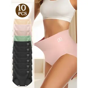 QUASTI 10 Pack High Waist Cotton Panties for Women, Soft Breathable Seamless Briefs, Comfortable Daily Underwear Set, Summer Essentials & Back to School Gifts, S-XXL