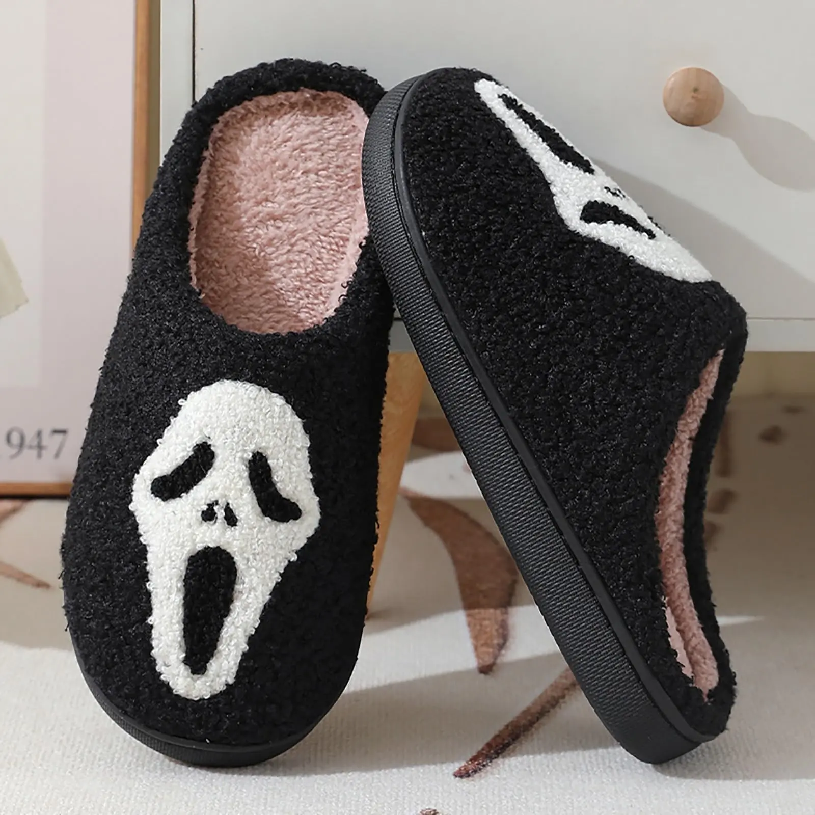 Halloween Ghost Plush Slippers for Women & Men | Soft Cozy Indoor & Outdoor House Shoes