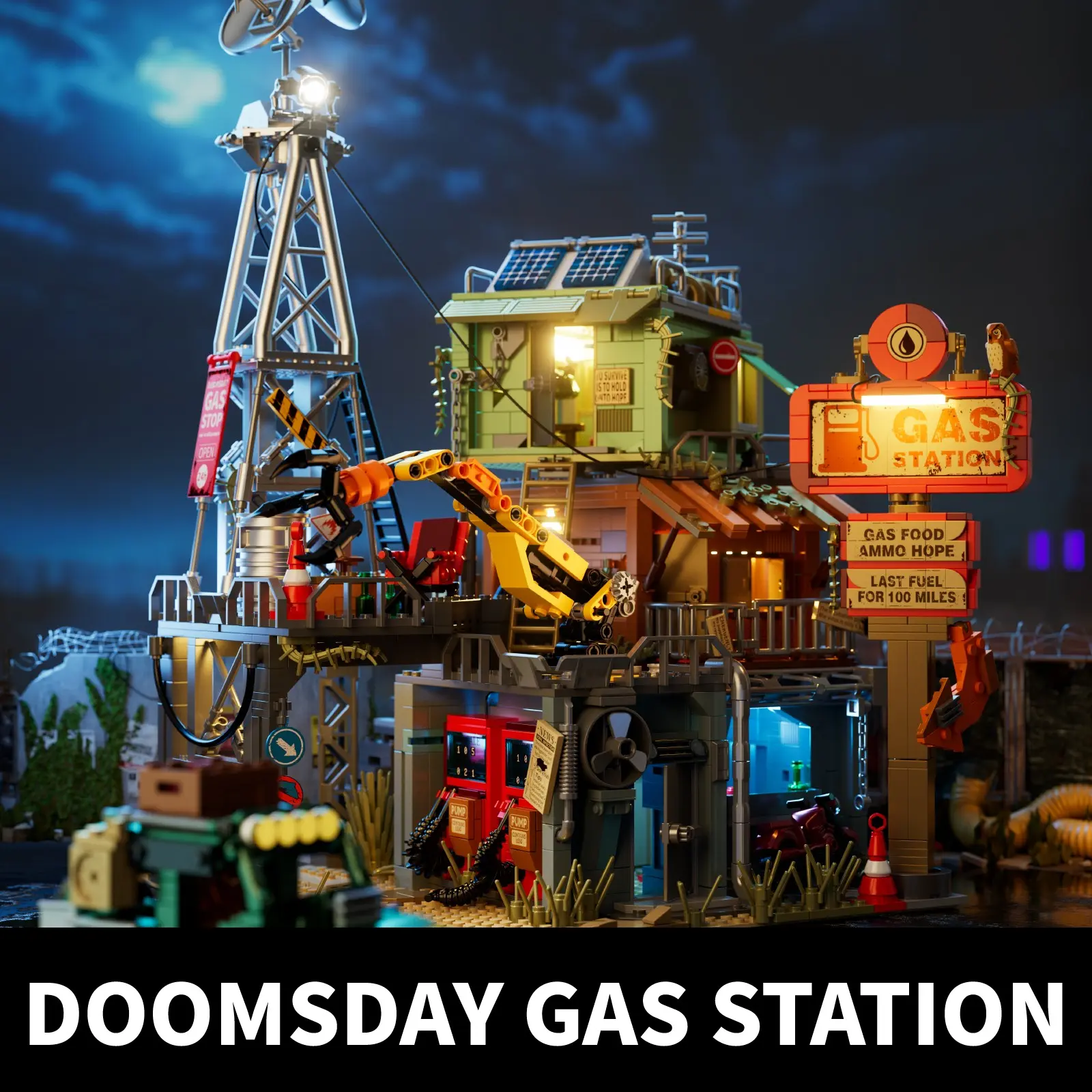 Large Abandoned End-Of-Day Gas Station Building Blocks Set, House Model Display, Men's Gift, Desk Decor, Home Decoration, Creative Building Blocks