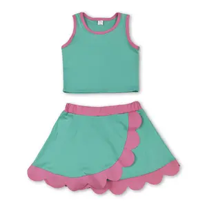 Girls Scalloped Athletic Clothes – Trendy Summer Activewear Set for Kids Clothing