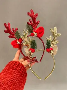 Women's Cute Deer Antler Headband Set, Festive Poly Hair Accessory & Decoration, Perfect for Christmas Parties & Holidays