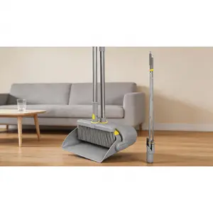 Upgraded Plastic Broom and Dustpan Set - 180 °       Rotating Head, Adjustable Long Handle, Self-Cleaning Teeth for Indoor, Outdoor Sweeping and Pet Hair CleanupSolo Hot Shop