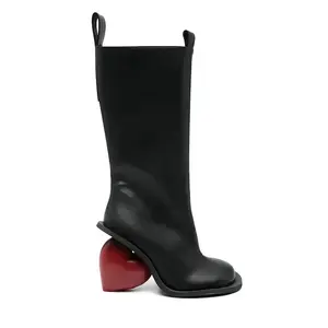 2025 New Autumn and Winter Fashion Peach Heart Shaped High-heeled Boots with Round Toe and Side Zipper for Women's Calf Boots Girl Shoe Footwear Bota Tactical Black -Red Shoe fur boots Ankle Booties fall boots women
