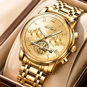 Men’s Luxury Golden Analog Wristwatch, Stainless Steel Link Band, 30 Meter Waterproof Chronograph Quartz Watch, Ideal Present for Holiday, Birthday, Valentine’s Day & Special Events - 2316