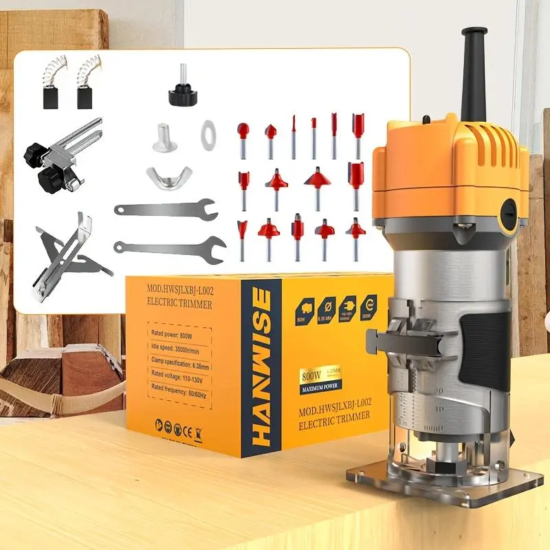 Compact 800W Wood Router - Router for Woodworking with 35000RPM, Edge Guide, And Roller Guide for Precise Trimming And Profiling