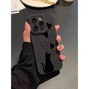 1pc Black Cat Heart Pattern Print TPU Frosted Anti-Fall Phone Case Suitable For IPhone17/IPhone17 Air/IPhone17 Pro/IPhone17 Pro Max/16 Pro Max/15 Pro Max/14 Pro Max/13 Pro Max/12 Pro Max