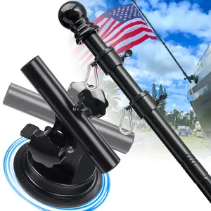 Barcetine Flag Pole Kit with Suction Cup Holder - Stainless Steel Flagpole, 400lbs Suction Secure Mount with 0-90 °Adjustable Angle - No Drill, Rustproof for Outdoor Camper,Rv, Boats,Truck,Suvs