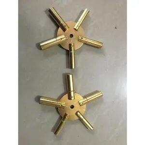 Large 5 Prong Brass Clock Key for Winding Clocks, Odd and Even Numbers (5188)
