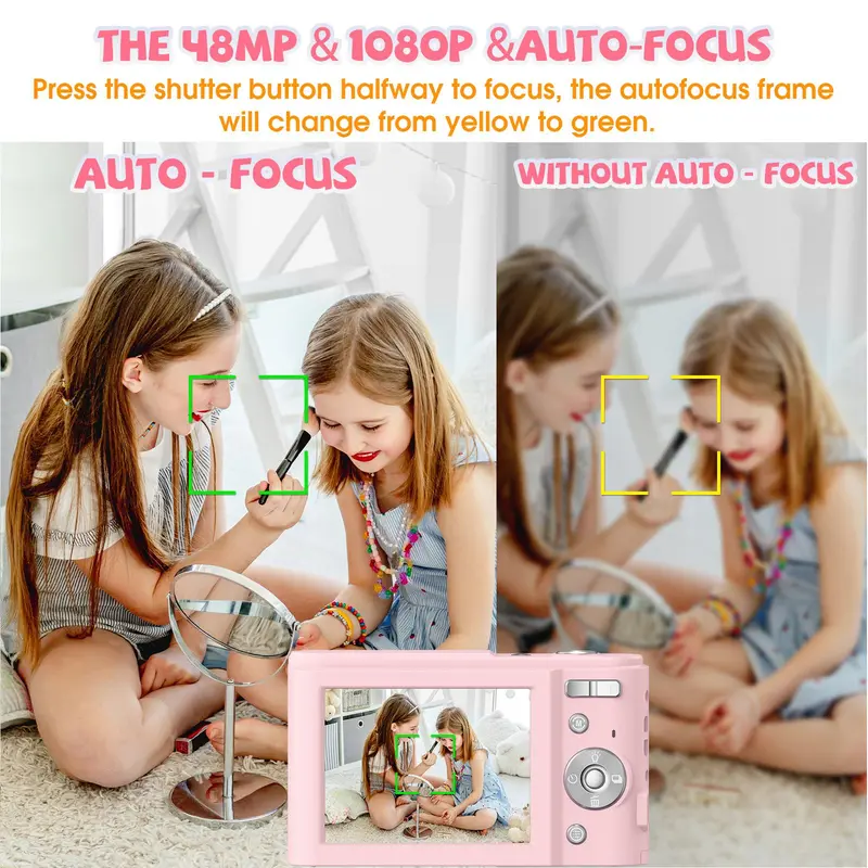 Auto Focus Digital Camera, 1 Count Full HD 1080P/48MP Mini with 32G Memory Card, Ff (F/3.2, f=7.36mm), 16x Zoom for Teenagers Beginners, Mini Camera, Electronic Portable Camera 8