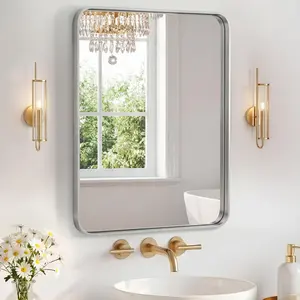 Elegant Matte Finish Bathroom Mirror 24x30 Inch, Metal Framed Vanity Rectangle Mirror for Over Sink Wall, Modern Decorative for Restroom Farmhouse