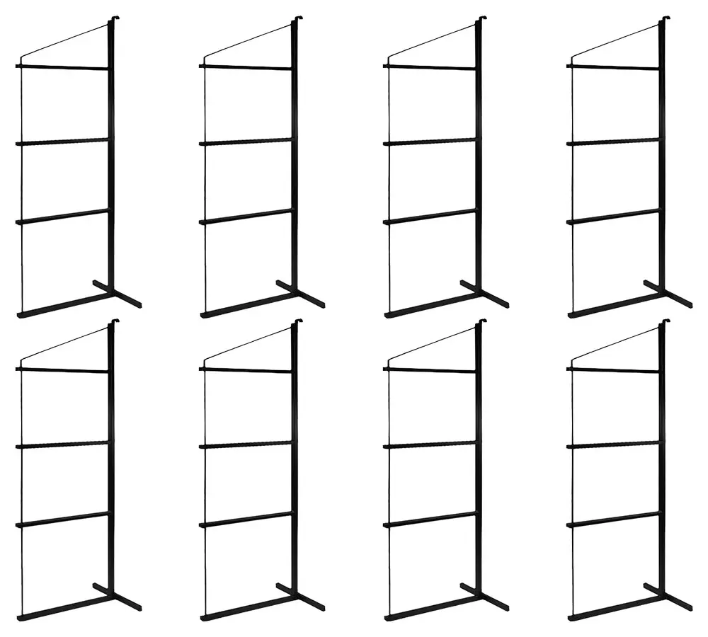 8 Pack 4 Tier Shipping Container Shelving Bracket with Hooks - 19"x 77-1/2", 551 lbs WLL - Black Powder Coated Steel for Heavy Duty Trailer Containers - Easy to Assemble & Remove