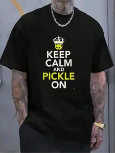 100% Cotton Funny Pickleball Gifts Keep Calm And Pickle On T-Shirt Women's Men's Graphic Tee Crew Neck summer vacation Tops