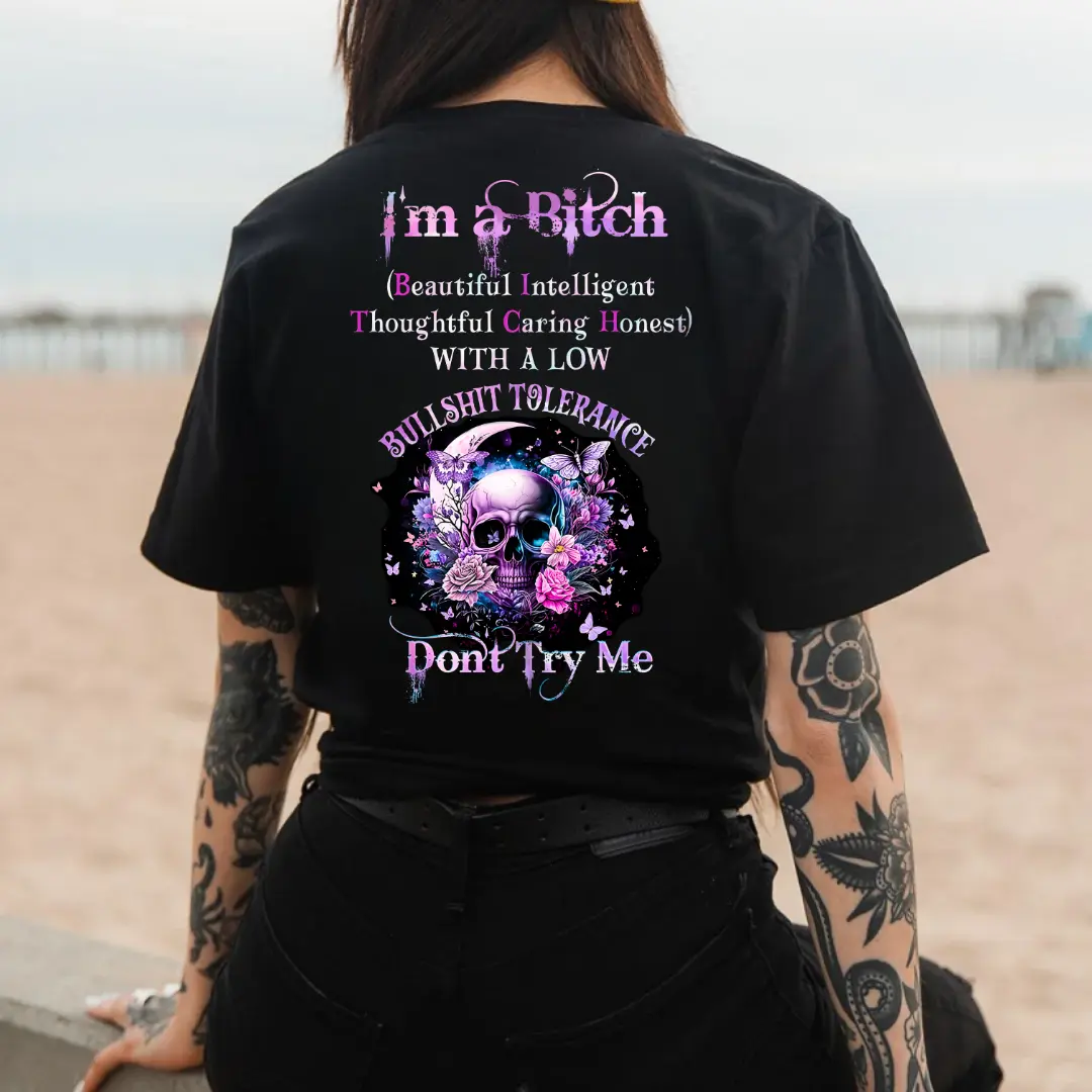 Sassy Low-Tolerance Skull Shirt – Bad Girl Attitude Floral Graphic