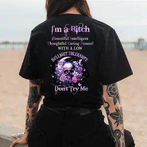 Sassy Low-Tolerance Skull Shirt – Bad Girl Attitude Floral Graphic