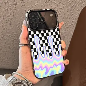 Gradient Wave Checkerboard Pattern TPU phone case for iPhone 17 Air 16 Pro Max 15 14 Plus 13 12 11 XR XS stylish camera protection Shockproof Anti Drop Durable Phone Case.