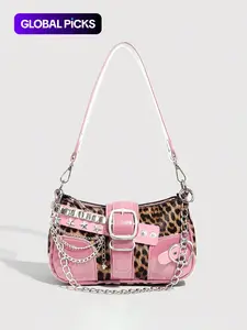 Vintage Y2K Women's Bag, Punk Style Small Colorblock Star Chain Shoulder Crossbody Bag, Detachable Strap Polyester Lining Multi-Functional Handbag, Casual Shoulder Bag, Colorblock Purse, Casual Trendy Purses