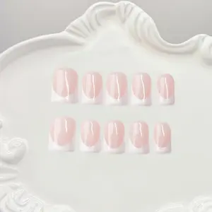 10 square handmade nail tips, Removable false nails, Y2K Baddie style, nude color, French edge design, suitable for nail stickers for women and girls, shiny nails for parties, weddings, daily wear, including toolkits, and gifts for nail supplies
