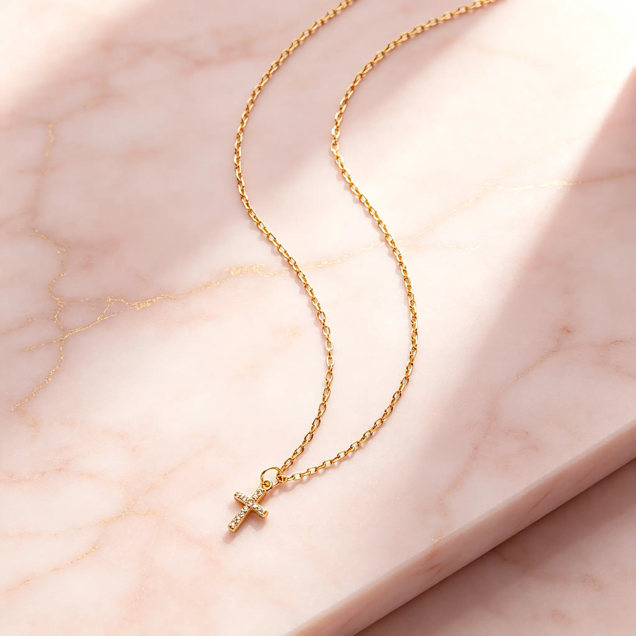 Women’s/Girls’ Gold Cross Necklace – Gold-plated cross necklace, delicate cross chain necklace, Christian baptism, religious faith, jewellery, gift confirmation high-end luxury fashion jewelry last supper fashionable accessory exquisite statement