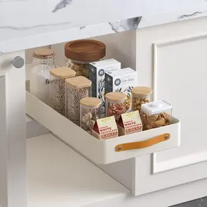 Heavy Duty Pull-Out Cabinet Organizer - Adjustable Stainless Steel Slide-Out Shelves with Removable Drainage Tray - Self-Adhesive No-Drill Installation for Kitchen & Bathroom Storage