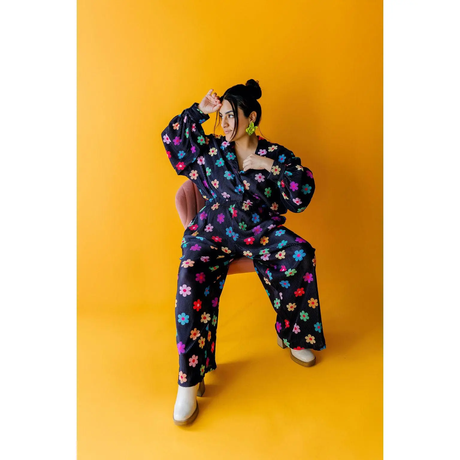 TABY ORIGINAL: Long Sleeve I Feel Bonita Plisse Pant Set In BLACK & in Sizes XS-5X***
