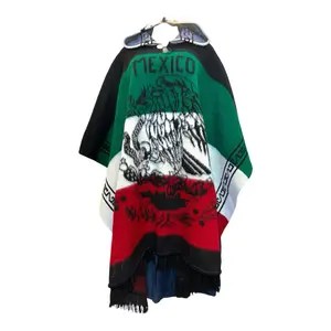 Poncho Virgen Guadalupe Mexican Flag Design with Fringe Accents for Cultural Fashion