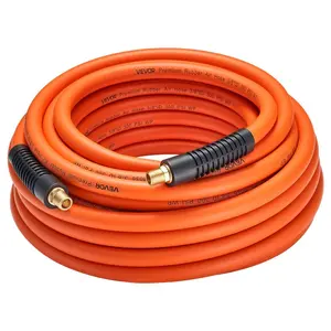 summervibes VEVOR Air Hose, 3/8''x 50FT Rubber Air Compressor Hose, 300 PSI Kink-Resistant Pneumatic Hoses with 1/4-inch Solid MNPT Bras Fittings, Three-Layer Construction, All-Weather Flexibility, Rubber Hose, 3/8" Diameter