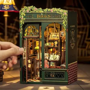 Book Nook Kit,DIY Miniature House Kit for Bookshelf Decor, Book Nook Kits for Adults & Beginners, 3D Wooden Puzzle Dollhouse, Ideal Gift for Family and Friends, Miniature Set (OWL Bookstore)
