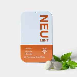 Neu Mints Brain Boost with Caffeine, Alpha GPC,  L-Theanine, Vitamin B6 & B12 for enhanced Focus, Productivity & Energy - 60 Chewable Mints- Made In Canada Supplement Fitness
