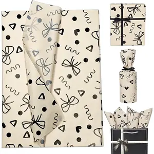 Brown Tissue Paper, Black Bow  Wrapping Tissue Paper for  Bags Packaging, Modern Hand-drawn Style Tan Art Tissue for Birthday Holiday Wedding DIY Project Craft Decor,30 Sheets 20x14 inch