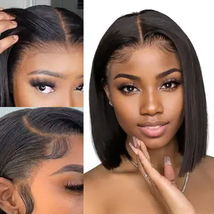Wear And Go Glueless Wigs human hair Smooth HD Transparent Lace Front Full Bob Wig Glueless Transparent 13x4 Straight Pre Plucked Natural Hairline 180% Density 12 Inch Brazilian with Transparent Lace Closure part wig quick weave powdered wigs