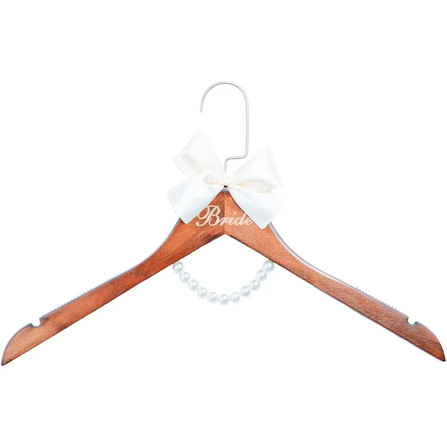 Bride to Be Brown Wooden Mrs Wedding Dress Hanger - Smooth, Durable, with Hook and Bow for Brides' Gowns, Bridal Shower Hanging Organizer