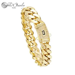 Bubble X Mens/Women Light Golden(14) Cuban Link Bracelet/Necklaces Stainless Steel Miami Thick Necklace Hip Hop Jewelry 6/8/10/12/14MM