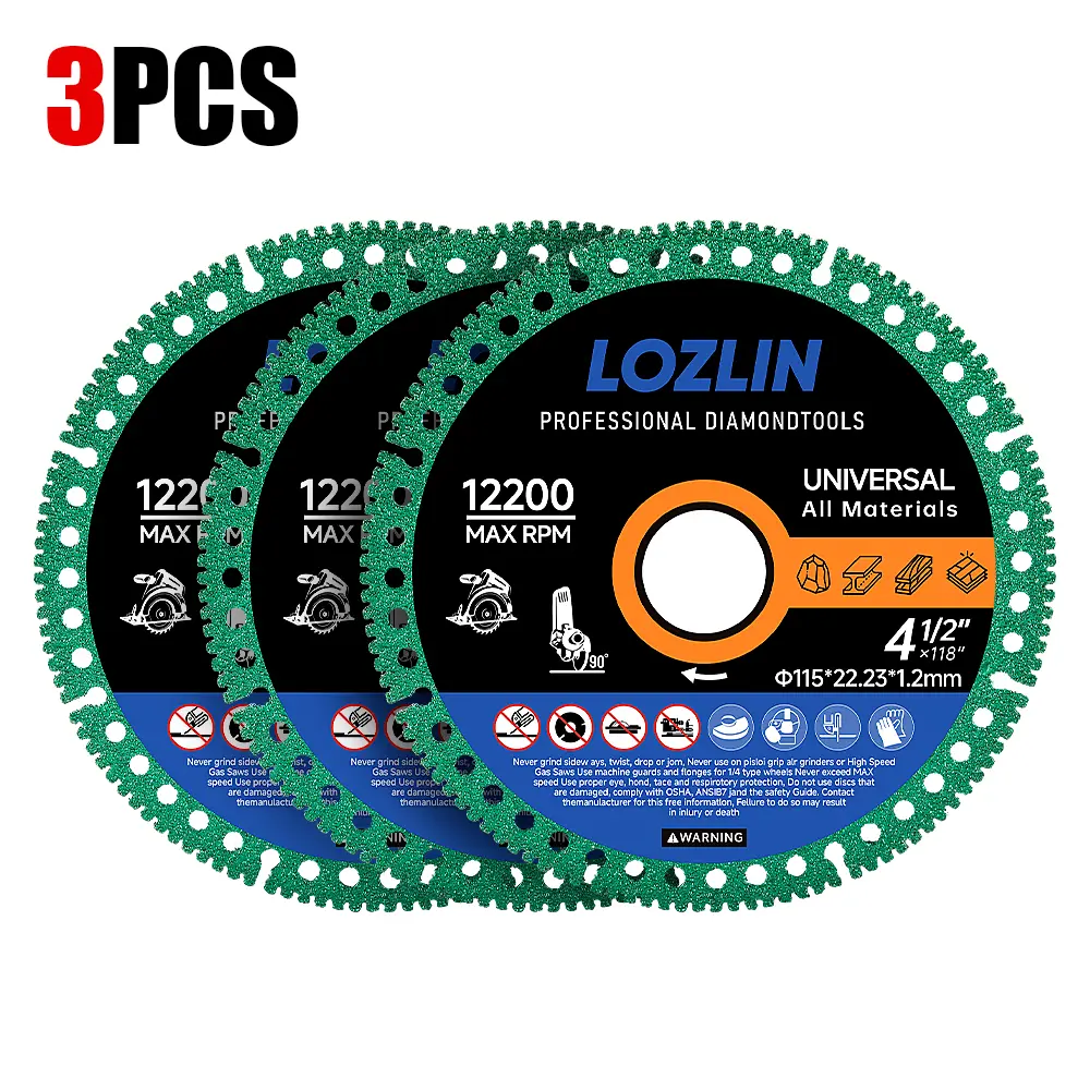 LOZLIN 4.5" Diamond Cut-Off Wheels for Angle Grinder, 7/8" Arbor Professional Grinding Discs with 1PCS/3PCS Quantity Options, for Metal, Tile, Stone