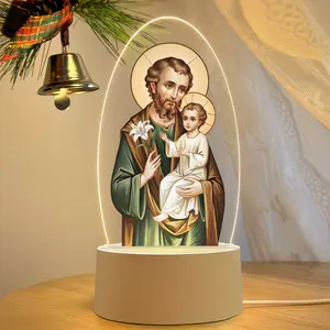Roman Joseph Hand-Shaped Acrylic Statue Night Light, 1-Piece Religious Decoration for Home and Church Indoor Lighting
