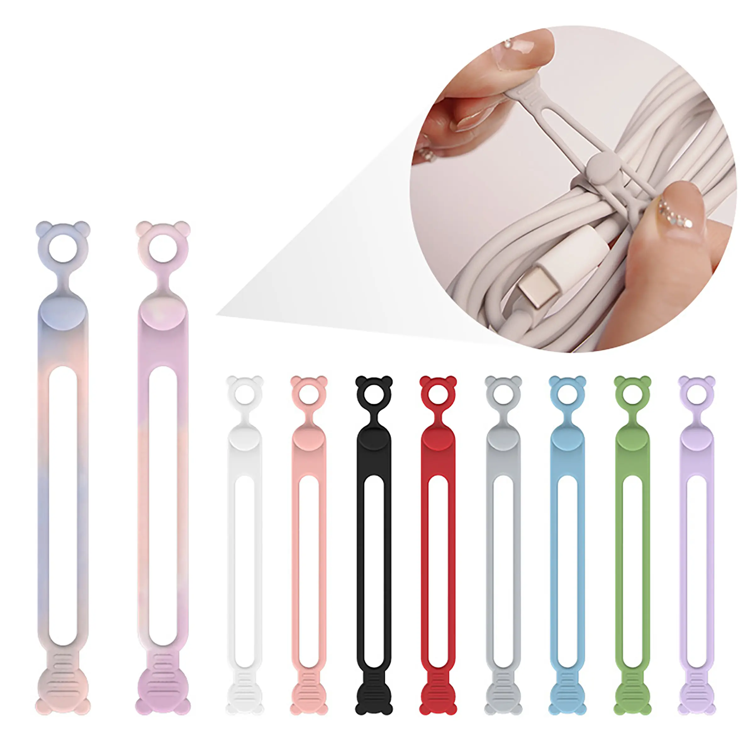 10 Pcs Silicone Data Cable Organizer, Modern Reusable Cable Ties Wire Organizers for Office, Home, Multipurpose Elastic Cord Wraps Cable Management Charger Cord Organizer for Appliances, Electronics, Travel