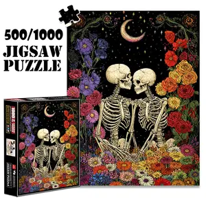 1pc 1000 piece adult puzzle 70x50cm Two Skeletons Embracing with Floral and Crescent - Moon Design 500 pieces paper jigsaw puzzle suitable for DIY creative games for adults and families, birthday a