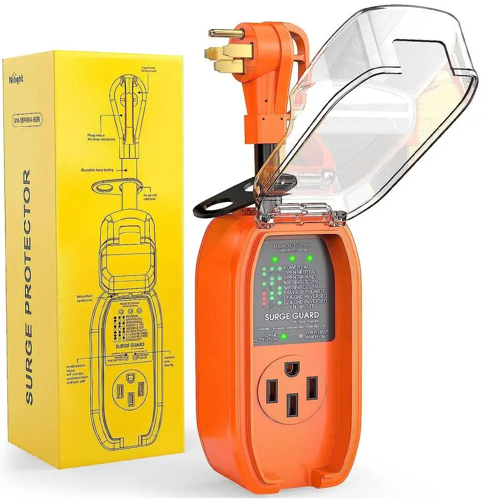Nilight 50A High Performance ETL Certified RV Surge Protector for RV Camper Van Trailer, 6250W Surge Guard, Pure Copper, Fault Detection, Weather Resistant, Circuit Analyzer, Easy Installation, Instruction Manual Included, Ideal Father's Day Gift, Surge P
