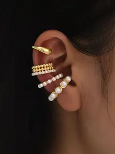4 Pcs Minimalist Hoop Earrings Set, Casual Alloy Ear Clips, All over Print Design, Daily Life Jewelry, Women's Fashion Accessories