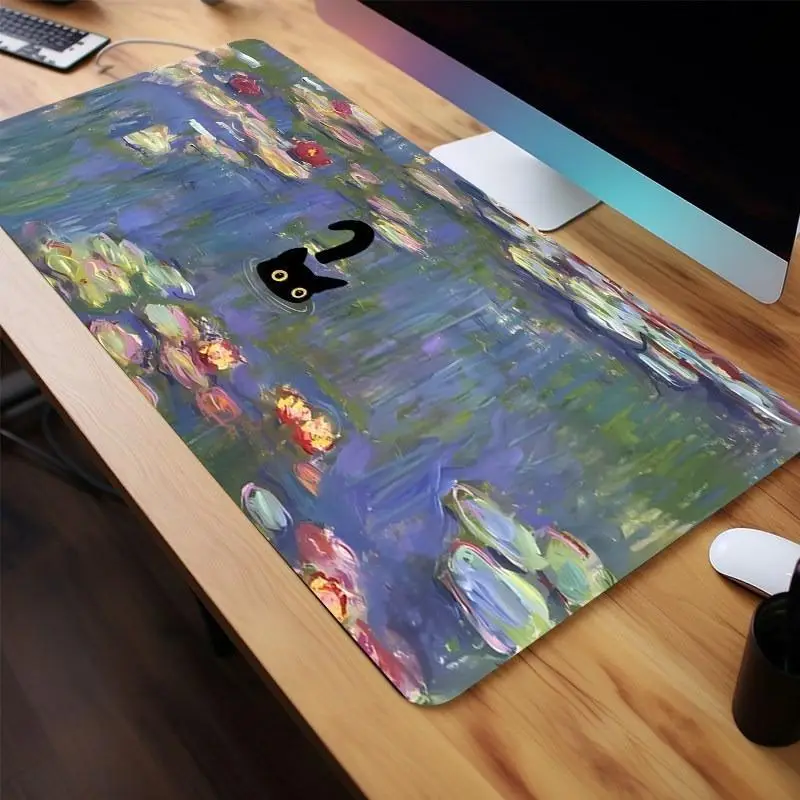 Cute Black Cat Print Mouse Pad, 1 Count Non-slip Rubber Base & Stitched Edge Desk Pad, Gaming Large Mouse Pad, Desk Mat for Laptop Computer, Office De